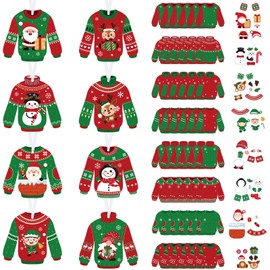 Funrous 80 Pcs Ugly Sweater Crafts Kits Winter Party Christmas Paper DIY Ornaments Tree Ugly Sweater Hanging Ornaments for Kids Adults Xmas Sweater Party Tree DIY Arts Crafts Supplies Decor