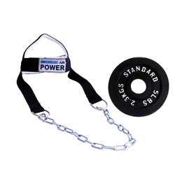 Ader Head Neck Harness Set w 2X 5lb Olympic Plates for Weight Training- Neck Exercise Equipment for Beginner Neck Workout- Adjustable Heavy Duty Padded Nylon Head Harness w/Chain and Double D Rings