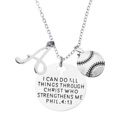 Softball Christian Necklace, Faith I Can Do All Things Through Christ Who Strengthens Me Phil. 4:13 Pendent, Scripture Jewelry Christian Gifts Verse Bible Gift For Women and Girls
