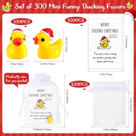 Unittype Set of 100 Employee Inspirational Gift Bulk Mini Resin Ducks with Organza Bags You're Ducking Great Cheer up Cards Tiny Pocket Ducks(Yellow, Christmas Style)