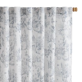 Vangao Easter Blue Nursery Curtains for Kids Room Linen Curtains 84 Inch Long Farmhouse Drapes with Bunny Woodland Wildlife Print Light Filtering French Country Forest Design 2 Panels