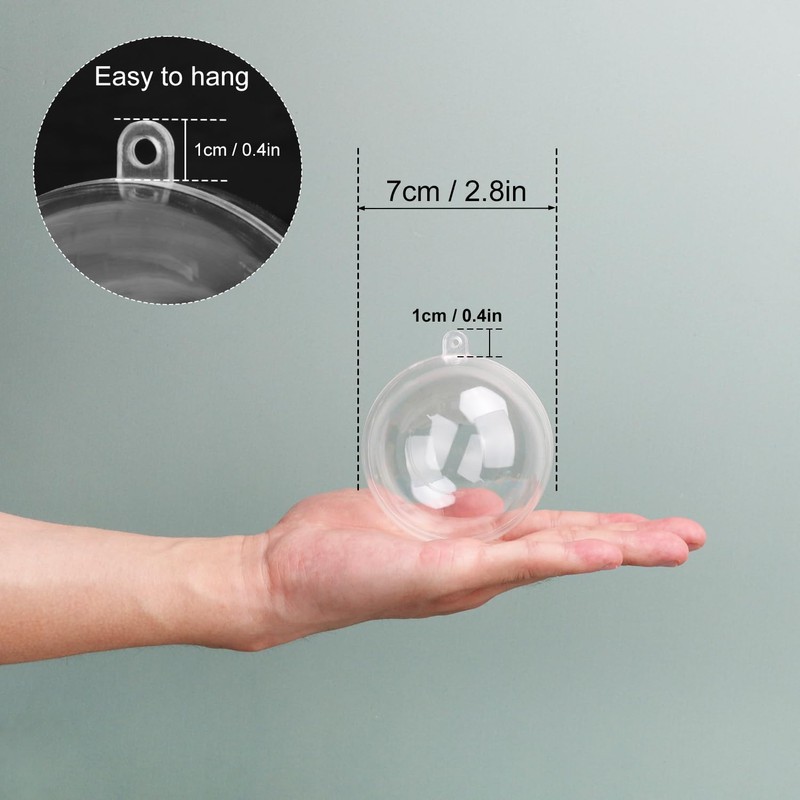 KUKLIPJIM 80 Pcs 2.76 Inch Clear Acrylic Fillable Balls, Christmas