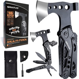 Camping Multi Tool Accessories Gift for Men Dad 16 in 1 Multi Tool Survival Gear Axe Hammer Pliers Saw Driver Bottle Opener with Whistle Portable Sheath for Hiking Fishing