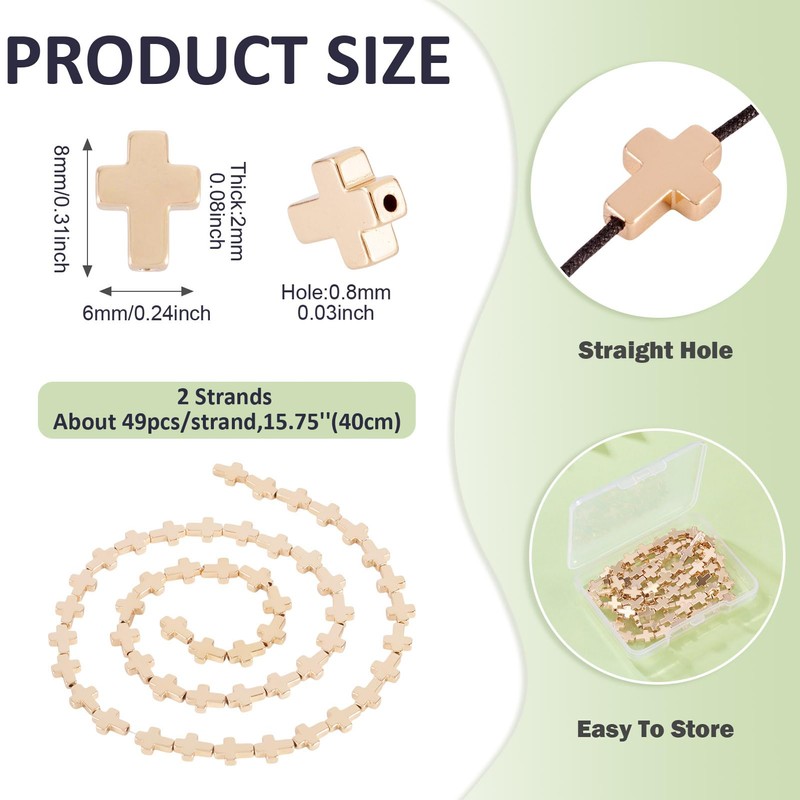 PandaHall 2 Strings Cross Hema Beads 8mm Light Gold Cross