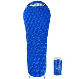 XSOG Ultralight Down Sleeping Bag for Adults, 1.92lbs 32-55F 650 Fill Down, Lightweight Compact Mummy Backpacking Sleeping Bag for Outdoor Camping and Hiking, Compressible -MFH500 (True Blue)