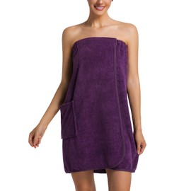 GUODDS Women Shower Wrap Towel Lightweight Bath Body Spa Wrap Adjustable Closure Bathrobe Purple L