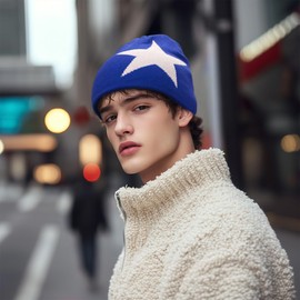 Clakllie Y2k Beanie for Women Men Cool Knitted Hats Graphic Beanie for Skiing Hip Hop Skullcap Stretchable Watch Beanies,HKN02-Blue