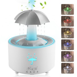 Rotatable Umbrella Humidifiers for Bedroom & Essential Oil Diffuser with Soothing Rain Sounds,Water Droplet Effect,7 Colors Night Light for Home Baby Nursery & Plants,Auto Shut-off