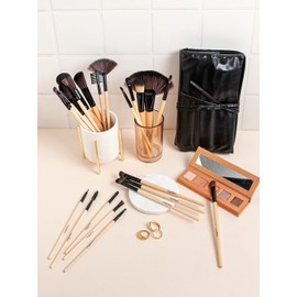 Set profesional de 24 piezas brochas para maquillaje (Madera Original)