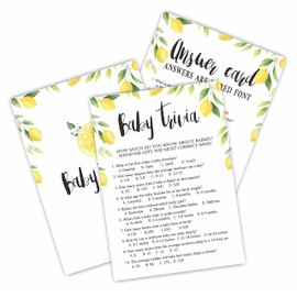 BBYX Baby Shower Lemon Theme Trivia Game, 30 Fill-In Cards & 1 Answer Card, 5 x 7 Inches, Double Sided, Party Favor & Supplies