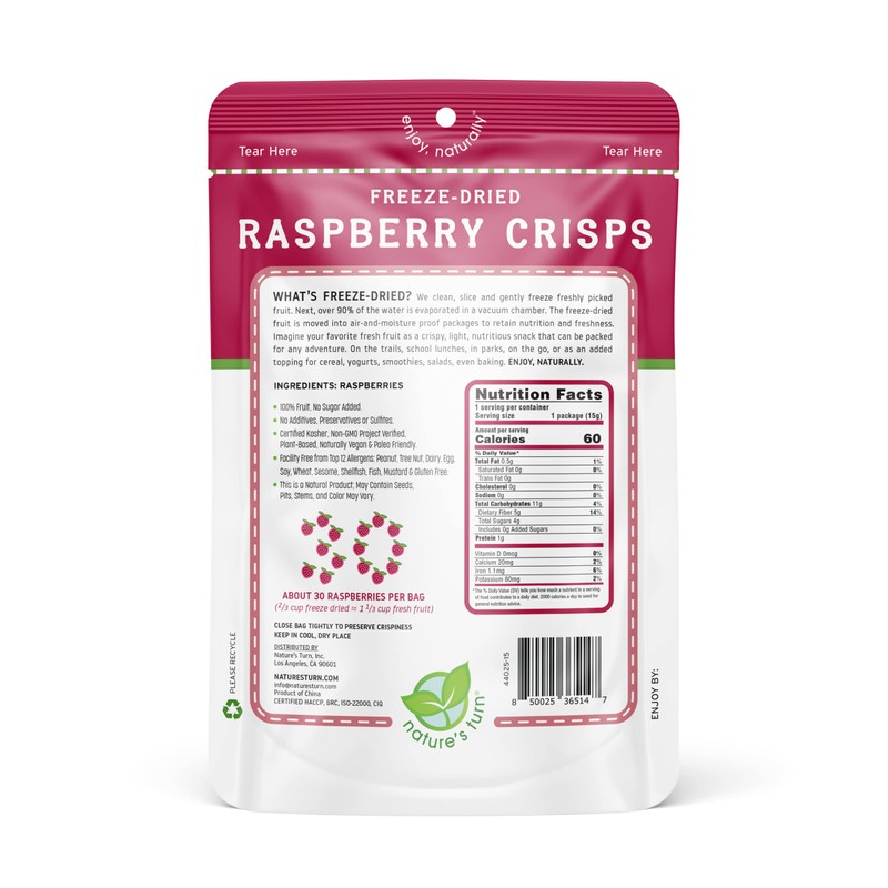 Nature’s Turn Freeze-Dried Raspberry Crisps – Healthy, Gluten-Free, Crispy &