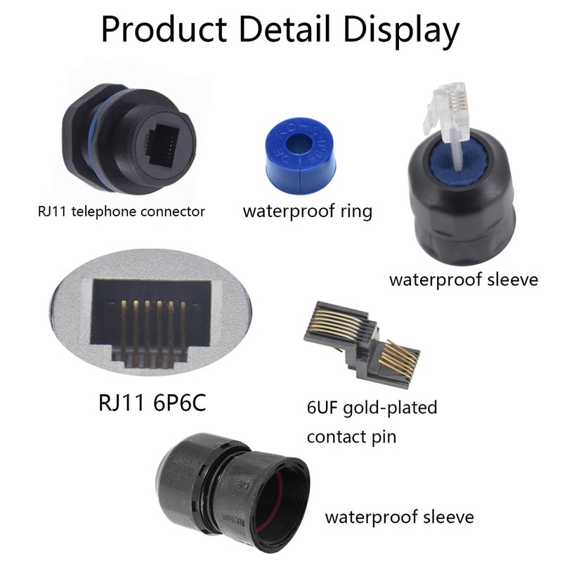 PENGLIN 2PCS Waterproof RJ11 Panel Mount Coupler Female to Female,