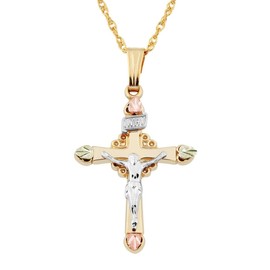 Landstroms Black Hills Gold filled Crucifix Pendant, 12K Gold Leaves