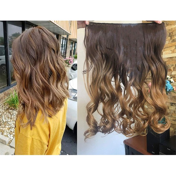 17 Inches 120grams Thick One Piece Half Head Wavy Curly Ombre Clip in Hair Extensions (Col. Chocolate brown/dark blonde) DL