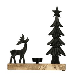 EGLO LIVING Tea Light Holder with Decorative Reindeer Baliguian, Christmas Decoration Windowsill Living Room, Table Decoration Christmas Deer Christmas Tree, Wood and Metal in Black, 25 x 27 cm