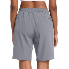 MAGCOMSEN Lightweight Hiking Shorts for Women 8" with Pockets Quick Dry Running Shorts for Summer Light Grey S