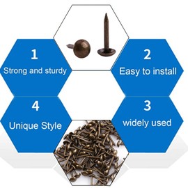 Pack of 100 Vintage Upholstery Nails, Sofa Shoe Door Decorative Stud Antique Upholstery Tacks Bronze Metal Tags Tacks Furniture Nails Pins Assortment Kit [6 x 14 mm] Drawing Pins