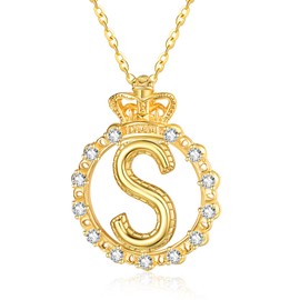 KINGWHYTE Initial Letter Necklaces for Women Gold Plated Initial Pendant Necklace Capital S Letter Crown Necklace Jewellery with 18"+2" Chain