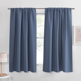 PONY DANCE Rod Pocket Blackout Curtains for Bedroom - Thermal Insulated Room Darkening Curtain Window Drapes for Cafe Kitchen, 52 x 45 Inch, 2 Panels, Blue Haze