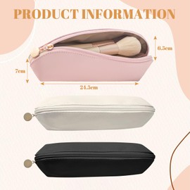 VLYX 3 PCS Makeup Brush Travel Bag Large PU Leather, Waterproof Cosmetic Organizer Zipper Pouch, Portable Anti-Fall Brush Holder for Travel Outdoor Bags