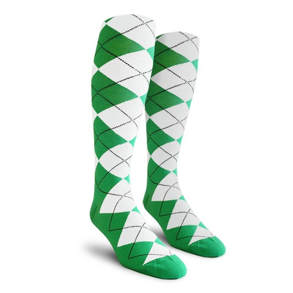 Golf Knickers Colorful Knee High Argyle Cotton Socks for Men Women and Youth - Lime/White - Mens