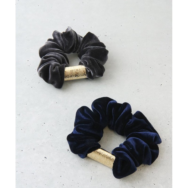 VingTAINE HS-92-G-GY Velour Scrunchie Hair Accessory with Plate, Gold x