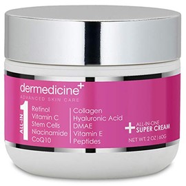 Crema antienvejecimiento todo en uno para cara con retinol, vitamina C, células madre, vitamina E, CoQ10, colágeno, ácido hialurónico, DMAE, péptidos, niacinamida para una piel de aspecto más joven, 2 onzas