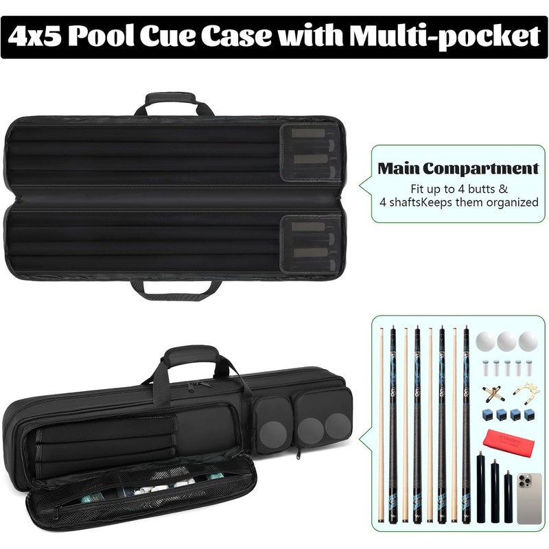 Beejirm Pool Cue Case - 4x4 Padded Pool Cue Bag