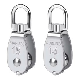 PLEAVIT Small Mini Pulley SUS304 Stainless Steel Rope Climbing Cargo Transport Swivel (M15 2pcs)