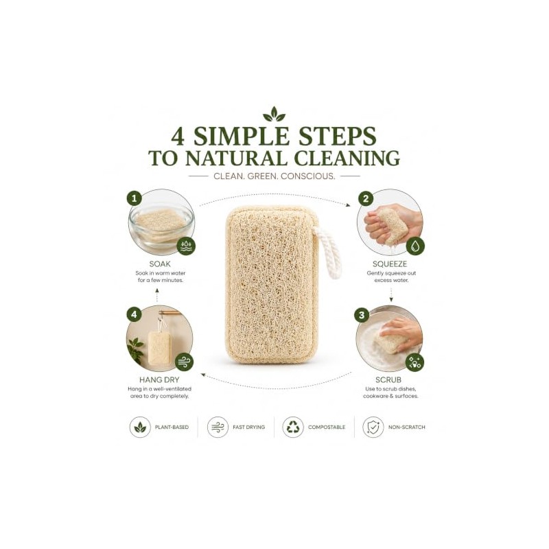 Esponja de lufa natural KUMARI KULTURE (Paquete de 4) Multiusos