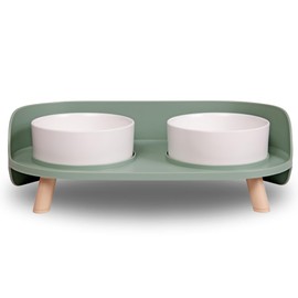 A4DOG Ceramic Dog Bowls with Stand - Elevated Dog Water and Food Bowl Set 13.5oz Cat & Dog Feeding Station Spill Proof Splash Proof Raised Pet Food Bowls for Dogs, No Mess Pet Feeder - Green