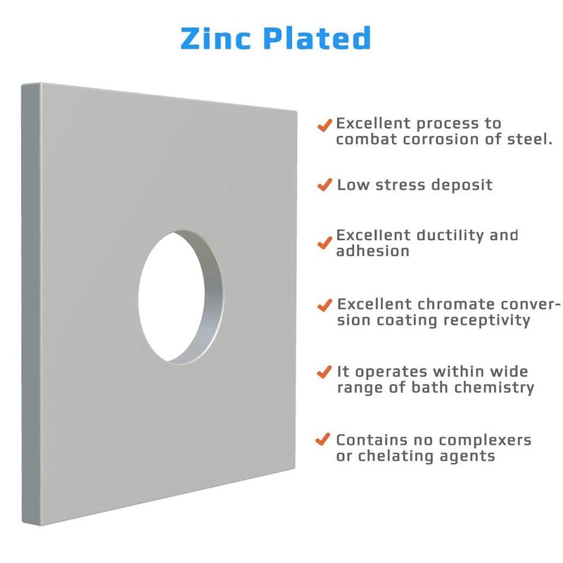 M12 Square Plate Washers, Rectangular Washer with Round Hole, Zinc