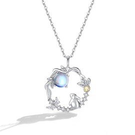 Silver Thunder Women's Necklace, Moon Rabbit Hoop, Round, Lucky, Silver925, Rose Gold, Metal Allergy, Cute, Accessory, Great for Valentine's Day, Celebrations, Silver