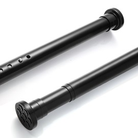 SOALARMON Heavy Duty 1.25 Inch Diameter Tension Curtain Rod 122 to 142 Inch, No Drilling Rustproof Anti-Slip Shower Rod for Window Bathroom Room Divider, Black