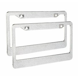 Procision Auto Labs Pack of 2 Bling Metal License Plate Frame Tag Sparkling Glitter Crystal Diamond
