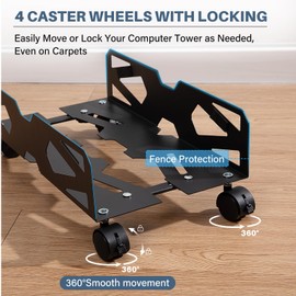 Adjustable Computer Tower Stand, Ventilated PC Tower Stand with 4 Caster Wheels, PC Stand for Floor, Mobile CPU Stand, Under Desk CPU Holder, PC Cart, PC Riser Fits Most PC Gaming Desk Accessories