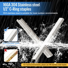 meite 16 Gauge 1/2" Hog Rings, 304 Stainless Steel Hog Ring Staples for SC760C Hog Ring Stapler, C Ring Staples for Outdoor Pet Cages, Coastal Fencing, Marine Netting (3,600 Counts)