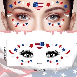 4th of July Face Temporary Tattoos Sticker Independence Day American Flag Red White Blue Star Freckle Sticker Eye Makeup Arm Body Art Decals for Women Girls Men Memorial Day Party Supplies
