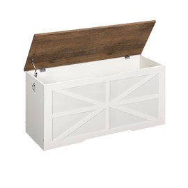 CHOEZON CHOEZON Storage Chest, 39.4" Wooden Storage Trunk, Modern Storage Bench with Safety Hinge, Toy Chest Storage, Farmhouse Style, for Bedroom, Living Room, Walnut and White MCW10WL