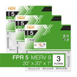 HDX 20X20X1 Pleated Air Filters Replacement For Furnace. MERV 8 AC HVAC FPR 5 3-Pack