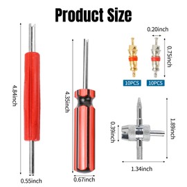 Hovom 23PCS Tire Valve Stem Tool Kit, Car A/C Tire Stem Core Removal Installation Tools with Valve Cores, 4-Way Valves Tool, Single and Dual Head Valves Core Remover for Tires Repair (23PCS)
