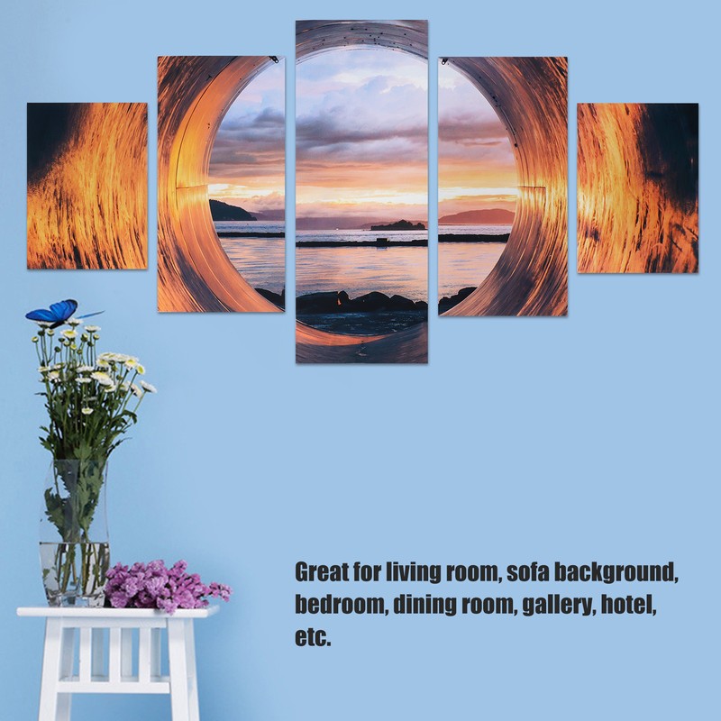 5PCS Frameless Canvas Painting Seaport Pattern Wall Art Picture for