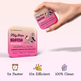HOLY STRIPS Biotin Oral Strips - Fast-Absorbing, Vegan, Non-GMO, Sugar-Free - Supports Healthy Hair, Skin, and Nails - Delicious Orange Flavor - 30 Count