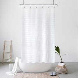 YISURE Narrow Textile Shower Curtain 90 x 180 cm, White Geometric Small Bath Curtain with Metal Eyelets, Width 90 x Height 180 cm