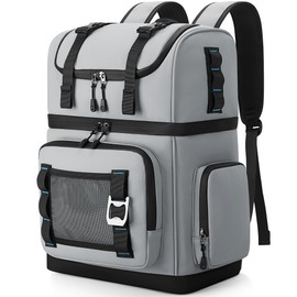 YOUNGOA Large Waterproof Insulated Cooler Backpack for Men & Women, Double Decker Leak Proof for Beach, Camping, Picnic, Travel, 26L Capacity, 44 Cans (Gray)