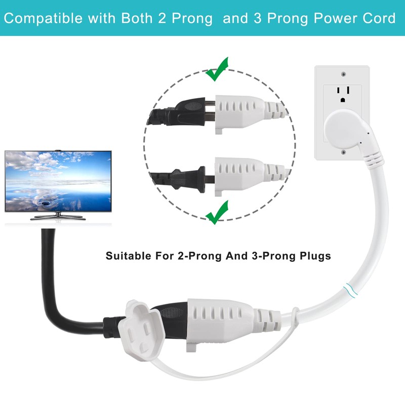 [Paquete de 2] Cable de extensión plano blanco de 3