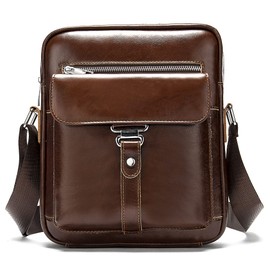 Hebetag Leather Shoulder Messenger Bag for Men Travel Outdoor Business Crossbody Pack Wallet Phone Casual Pouch Briefcase Purse Daypack (Brown)