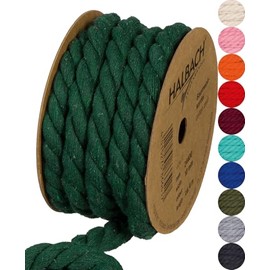 Halbach Seidenbänder Cordoncino di cotone riciclato, larghezza 10 mm/lunghezza 4 metri, filato di cotone sostenibile per macramè, corda naturale per fai da te, colore: verde scuro