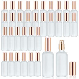 Olutacot 32 Pcs Glass Spray Bottle Empty Frosted Glass Bottles Reusable Glass Perfume Bottle Cosmetic Glass Container with Fine Mist Sprayer Pump for Travel Face Body Sprays (Rose Gold)