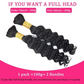 Human Braiding Hair for Boho Braids Human 100g 20 Inch Curly Boho Hair for Braiding Knotless 12A Deep Wave Bulk Bohemian 2 Bundles/Pack Natural Color